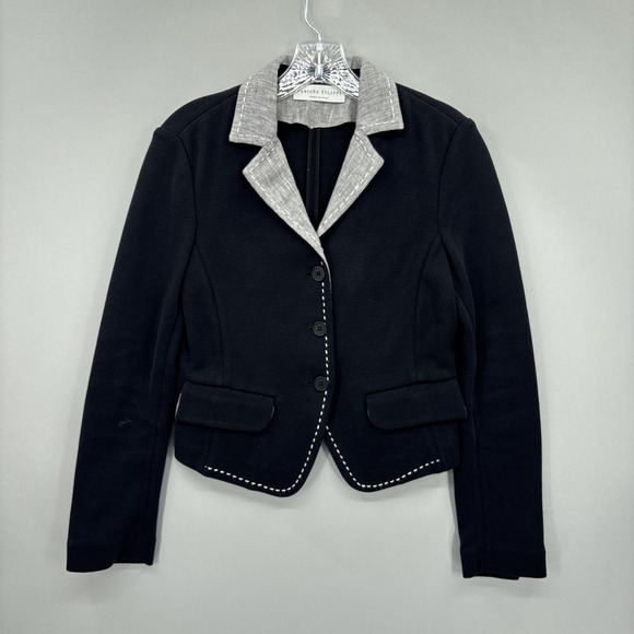 Fabiana Filippi Jackets & Blazers - Fabiana Filippi Blazer Womens XS Black Cotton Contrast Collar Italy Jacket